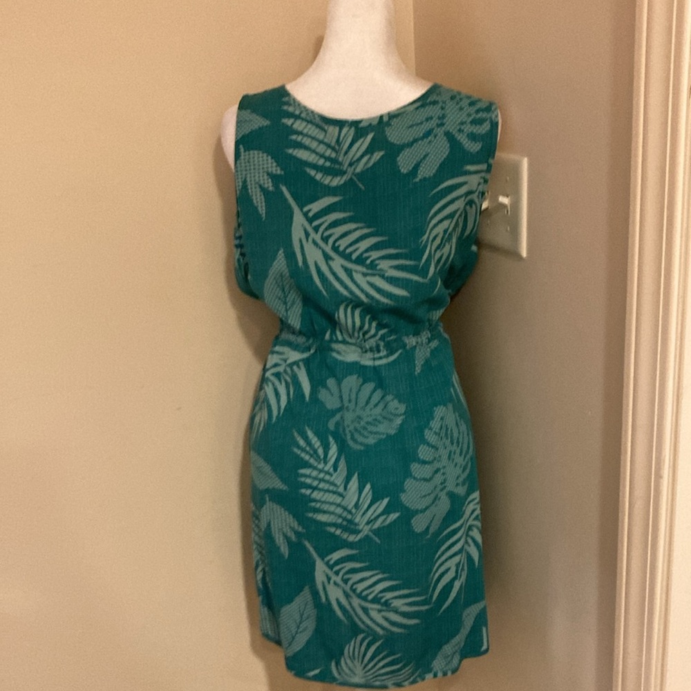 🍋 Aloha Hawaii Aqua Leaf Teal Print Drawstring Coverup L - Picture 2 of 7